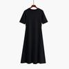 Vestido de Verão Novo Wubixie de Manga Curta e Comprimento Médio para Mulheres, Slim Fit Versátil Liso Acima do Joelho Modelo A para Exportação