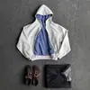 Moletom Cardigan com Capuz Cinza Claro Masculino Outono e Inverno Design Xadrez Top Reversível Jaqueta Estilo Americano Cleanfit