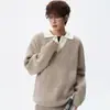 Suéter de Punto Falso de Dos Piezas con Cuello Estilo Old Money, Nuevo Suéter Casual Perezoso Estilo Americano de Invierno, Ropa Interior de Marca de Moda de Corte Holgado
