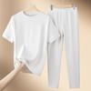 Conjunto de Roupa Térmica de Veludo de Lã e Seda para Homens, Outono e Inverno Veludo Dupla Face, Veludo Alemão, Conjunto de Top de Manga Curta e Calça com Gola Redonda