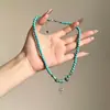 Collar Largo con Borla de Cuentas de Grava Verde para Mujer, Verano Dopamina, Cadena de Clavícula Colorida, Accesorios Multicapa
