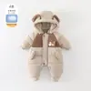 Mono de invierno con plumón para bebé niño, para lactantes y niños pequeños, engrosado y de terciopelo, ropa de exterior cálida y casual para gatear que se puede llevar