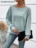 2025 Ropa Femenina Transfronteriza Europea y Americana Sitio Independiente de Amazon Otoño e Invierno Nuevo Top Camiseta de Canalé con Cuello Redondo y Mangas Murciélago para Mujer