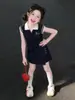 Conjunto de Saia-Calça de Verão para Meninas, Moda Esportiva Casual, Top Colete com Gola Polo, Peça Dupla Elegante e Versátil para Crianças