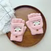Guantes para Niños de 7 a 12 Años, Cálidos de Invierno y a Prueba de Frío, Unisex, Forrados de Felpa, Guantes de Punto Convertibles de Medio Dedo, Lindo Diseño de Dibujos Animados