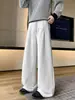 Calças casuais masculinas de corte solto estilo americano, design de bordado curvo resistente, calças compridas de marca da moda, calças esportivas fitean de perna larga