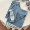 Pantalones de pierna ancha con puntadas de encaje para mujer, nuevos de primavera y verano, cintura alta estrecha, rectos, casuales, de mezclilla de Tencel de alta gama, estilo occidental