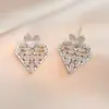 Aretes para Mujer, Aretes de Flor Corazón con Circonita Micro-pavimentada de Cobre, Nueva Moda de Nicho, Diseño Simple, Joyería de Temperamento y Versátil