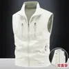 Colete casual original de alta qualidade para homens, jaqueta com zíper e múltiplos bolsos para atividades ao ar livre, caimento solto, colete para primavera e outono, tamanho grande