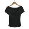 Camiseta Blanca de Manga Corta con Cuello en V para Mujer, Nuevo Estilo Verano 2026, Diseño Retorcido 'Pure Desire', Hombro Normal, Corte Ajustado, Prenda de Moda