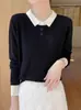 Outono/Inverno 2026 Novo Tricô Color Block Francês Gola Lapela Pulôver de Outono Antecipado Feminino Gola POLO Camada Base de Tricô Fino Feminino