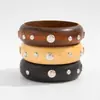 Joyería Transfronteriza Europea y Americana Moda Retro Remache de Estrella de Cinco Puntas Pulsera de Madera Ins Simple Elegante Combinable Joyería de Mano