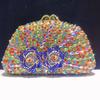 Bolsa de noite rosa em forma de D com diamantes, clutch de metal vazado com diamantes completos, clutch sofisticada para banquete socialite europeia e americana