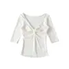 Ry2676-2026 Nuevo Top Sexy Ajustado con Cuello en V para Mujer, Camiseta Adelgazante de Manga Media, Estilo Europeo y Americano, Primavera y Verano