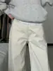 Jeans de Pierna Recta de Algodón Lavado Off-White Retro para Hombre Estilo Americano Cintura Alta Adelgazantes Casuales Sueltos Pierna Ancha Pantalones Largos