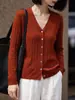 Cárdigan de punto con cuello en V y estampado de bambú, chaqueta de punto transpirable para primavera y otoño, cárdigan pequeño retro francés texturizado, prenda exterior casual y versátil