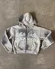 2Ky Ins Europea y Americana con Cremallera con Capucha Otoño Tendencia Alta Calle Casual Traje Cárdigan Sudadera Pantalones con Banda Elástica Estampada