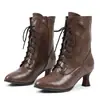 Comércio exterior 2026 novo botas de tornozelo de salto alto bico fino retrô plus size salto taça de vinho cadarço frontal zíper lateral para AliExpress transfronteiriço