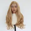 Peluca con front lace, castaño claro, cabello largo y rizado, fibra sintética mate de alta temperatura, directo de fábrica, envío directo de una pieza