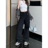 Pantalones negros holgados de pierna ancha y diseño de bolsillo para mujer, vaqueros de cintura alta y aspecto ajustado, 2025