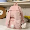 Mochila Muy Atractiva y Linda con Orejas de Conejo para Niñas, Estilo Coreano con Adorno de Encaje de Puntos, Mochila para Estudiante de Secundaria, Mochila Escolar