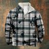 Série Nova de Xadrez Europeu e Americano Transfronteiriça Camisa Masculina Casual Fashion Estampada Manga Longa Gola Alta Meio Zíper Moletom