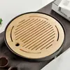 Bandeja de Té Pequeña de Cerámica de Bambú Ceremonia del Té Estilo Japonés Juego de Té Kung Fu Bandeja Redonda Pesada de Bambú Mar de Té Almacenamiento de Agua Mesa de Secado y Remojo