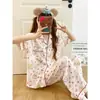 Pijama de Algodón Nube para Mujer, Verano Lindo Conejo de Dibujos Animados Manga Corta Pantalón Largo, Talla Grande Holgado Conjunto de Hogar de Verano