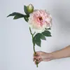 Peonía Artificial de un Solo Tallo con Dos Cabezas y Bordes Quemados, Estilo Retro Nórdico Decoración para el Hogar y Bodas Arreglo Floral, Peonía Artificial Estilo Pintura al Óleo