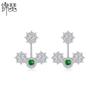 Aretes Jinse de doble uso cobre incrustado aretes de circonita AAA aretes de flor de gema verde para mujer joyería para la oreja coreana venta al por mayor transfronteriza