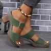 Transfronterizo Nuevo talla grande Pantuflas de tacón alto con punta abierta para mujer Transfronterizo Nuevo Patrón de tacón grueso Sandalias y Pantuflas de Moda