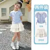 Conjunto de Ropa Coreana para Niñas con Bloques de Color, Nueva Moda de Verano para Niños Mayores, Elegante Conjunto de Top y Falda Falso de Dos Piezas