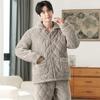 Distribuidor de Pijamas para Hombre con Forro de Polar, Chaqueta de Algodón Acolchada de Tres Capas, Ropa de Casa de Franela para Hombre, Ropa de Estilo Perezoso de Coral Fleece para Hombre