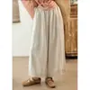 Pantalones anchos de cintura alta, con caída, empalmados con encaje, para mujer, estilo fino de verano, talla petite, holgados, casuales, cropped, de algodón y lino, rectos