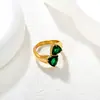 Anillo Abierto Triangular de Diamante Esmeralda Ins Accesible Diseño de Lujo Anillo de Diamante de Tres Garras Joyería Chapada en Oro de 18K para Mujeres