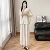 Conjunto plissado estilo Miyake para mulheres, verão, elegante, emagrecedor, solto, plus size, valoriza a silhueta, conjunto de duas peças com calça de perna larga e top