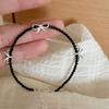 Pulsera de Plata de Ley S925 para Mujer, Moño de Perlas Negras, Pulsera de Moda y Personalizada, Accesorios Dulces y Geniales Estilo Chica Popular, Joyería para Manos