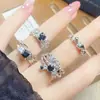 Anel Aberto Irregular Preto com Zircônia Estilo Punk Moda Escura para Mulheres, Design de Nicho Anéis Exquisitos Empilháveis para Mulheres