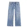 Atacado Fabricante de Roupas Femininas Transfronteiriço Verão 2026 Estilo Europeu e Americano Moderno Versátil Casual Simples Jeans Rasgado em Formato de Coração