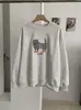 Sudadera KEKEZOON con bordado de gato de dibujos animados, cuello redondo, holgada, manga larga, otoño, estilo coreano, top 9065