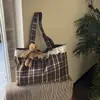 Bolso de hombro de lana a cuadros con ribete de encaje lindo y femenino, bolso tote, otoño e invierno 2026