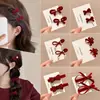 Pinza para el pelo de terciopelo con lazo para Otoño e Invierno para Mujer, Pinza de Gama Alta para Flequillo Lateral, Pasador para Cabello Suelto, Elegante Accesorio Rojo para el Cabello de Año Nuevo