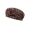 Boina con Estampado de Leopardo para Mujer Otoño e Invierno Vintage Artística Gorra de Periodista Moderna Versátil Gorra de Artista