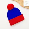 Gorro tejido de suministro exclusivo transfronterizo, gorro de hilo de color block, gorro tejido de invierno con pompón, gorro de Halloween, gorro de Navidad de color contrastante, tejido