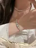 Pulseira de Pérola Prata Quebrada para Mulheres, Estilo de Luxo Leve de Nicho de Alta Qualidade, Design de Colar de Prata Quebrada, Atacado de Joias