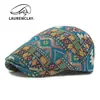 Boina Jacquard de Moda Estilo Coreano para Mujer, Gorra Británica Retro con Visera, Gorra Delantera de Personalidad Estilo Étnico, Sombrero de Moda Reversible