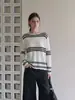 Suéter de punto largo a rayas color block estilo vintage francés "old money" para mujer, holgado y casual, top estilizado para primavera y otoño