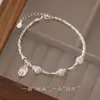 Pulsera de cuentas de jade estilo fresco, pequeña y delicada, chapada en plata S925, para mujer, hecha a mano DIY con cadena de extensión y placa de nombre, C0754