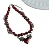 Diseño Subcultural Punk Sentido Rojo Amor Mariposa de Perlas Collar Femenino Único Nicho Cadena Oscura Clavícula Ins