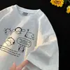Camiseta de Verano para Hombre, Estilo Americano, Dibujos Animados, Estampado Infantil, Relajada, Fresca, Manga Corta, Algodón Puro, Delgada, Casual, Versátil